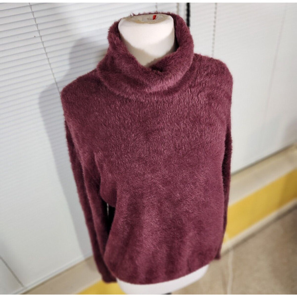 Halogen Medium $102 Plum Purple Soft Fuzzy Eyelash Luxury Turtleneck Sweater - Picture 2 of 8